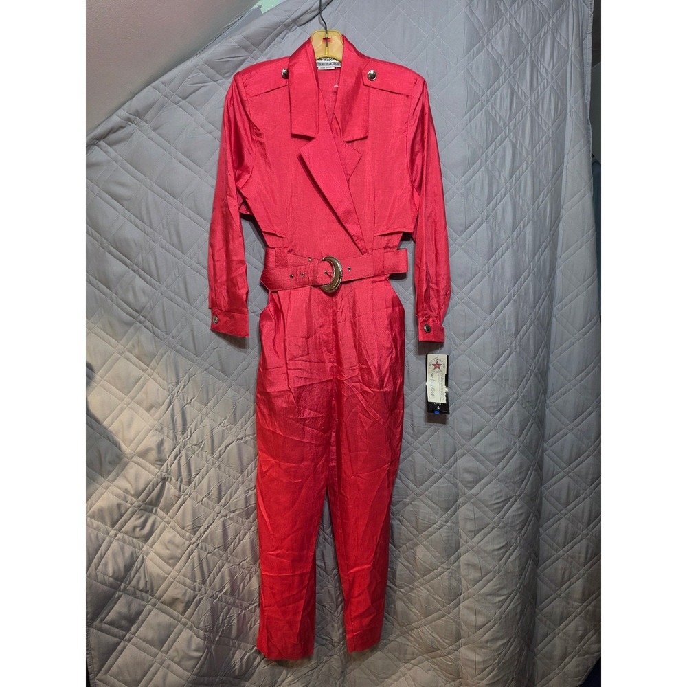 Joan Walters Vintage 80s Belted Jumpsuit Petite 4 Made in USA NWT ST. 899-47 NOS